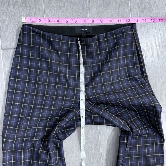THEORY Galway Tech Skinny Pants Leggings Plaid Black Blue Ankle Side Zip Size 2 - Picture 14 of 16